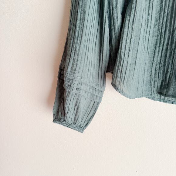 Loft Green Crinkle Button Up Peasant Blouse - XS - Picture 3 of 10